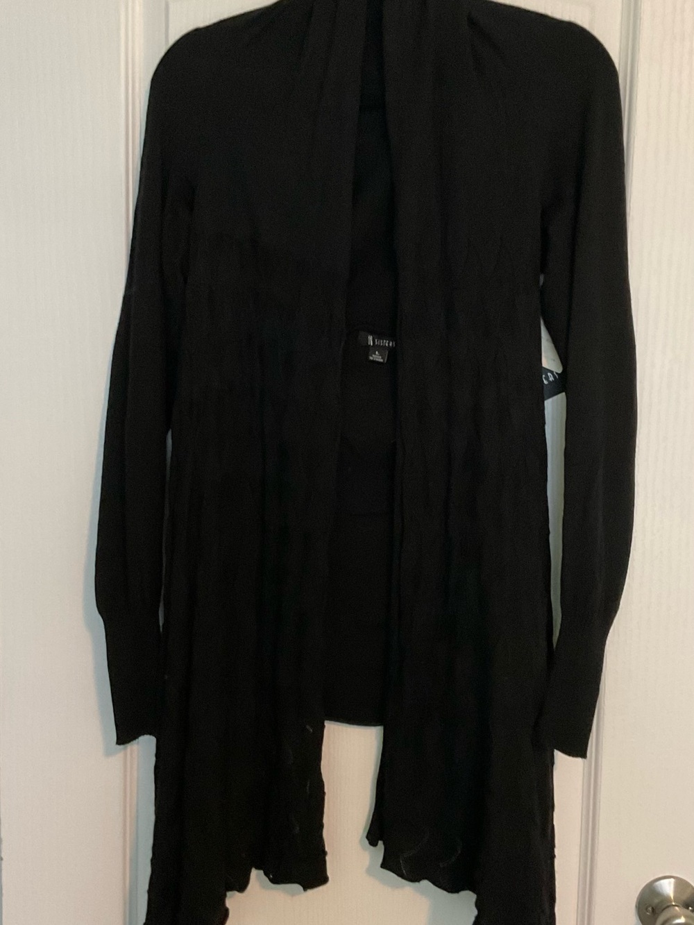 Black Open-Front Lightweight Draped Cardigan